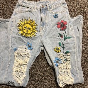 Painted Ripped Women's Baggy Jeans